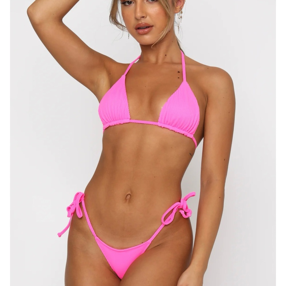 White Fox By The Pool Bottoms Neon Pink Rib Bikini Set